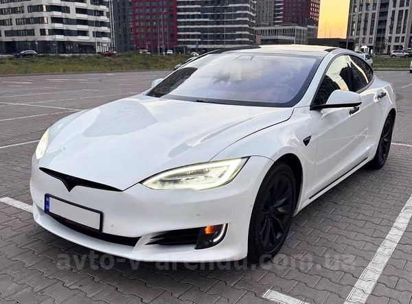 Аренда электромобиля TESLA Model S белая с водителем и прокат авто без водителя в Киеве