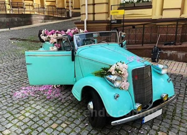 Аренда ретро авто Opel cabriolet бирюзовый с водителем в Киеве
