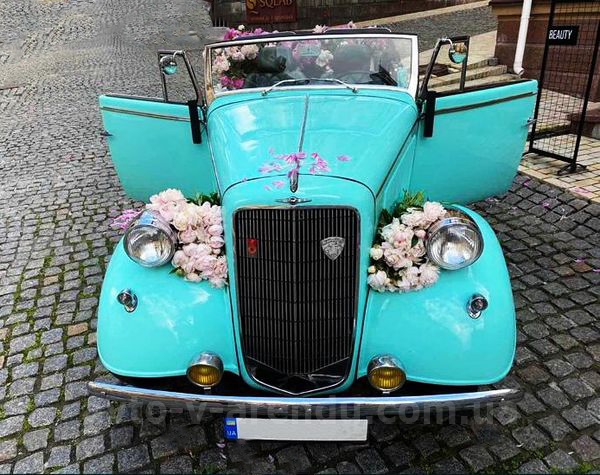 Аренда ретро авто Opel cabriolet бирюзовый с водителем в Киеве