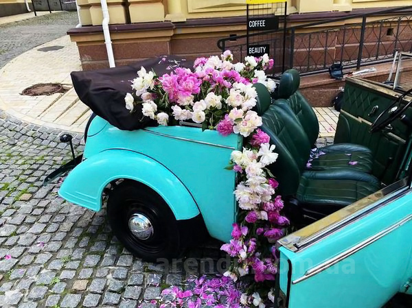 Аренда ретро авто Opel cabriolet бирюзовый с водителем в Киеве