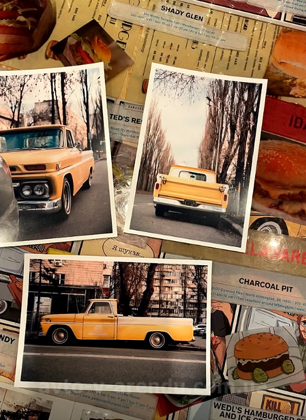 Аренда ретро авто пикап GMC Food Truck yellow на съемки с водителем в Киеве